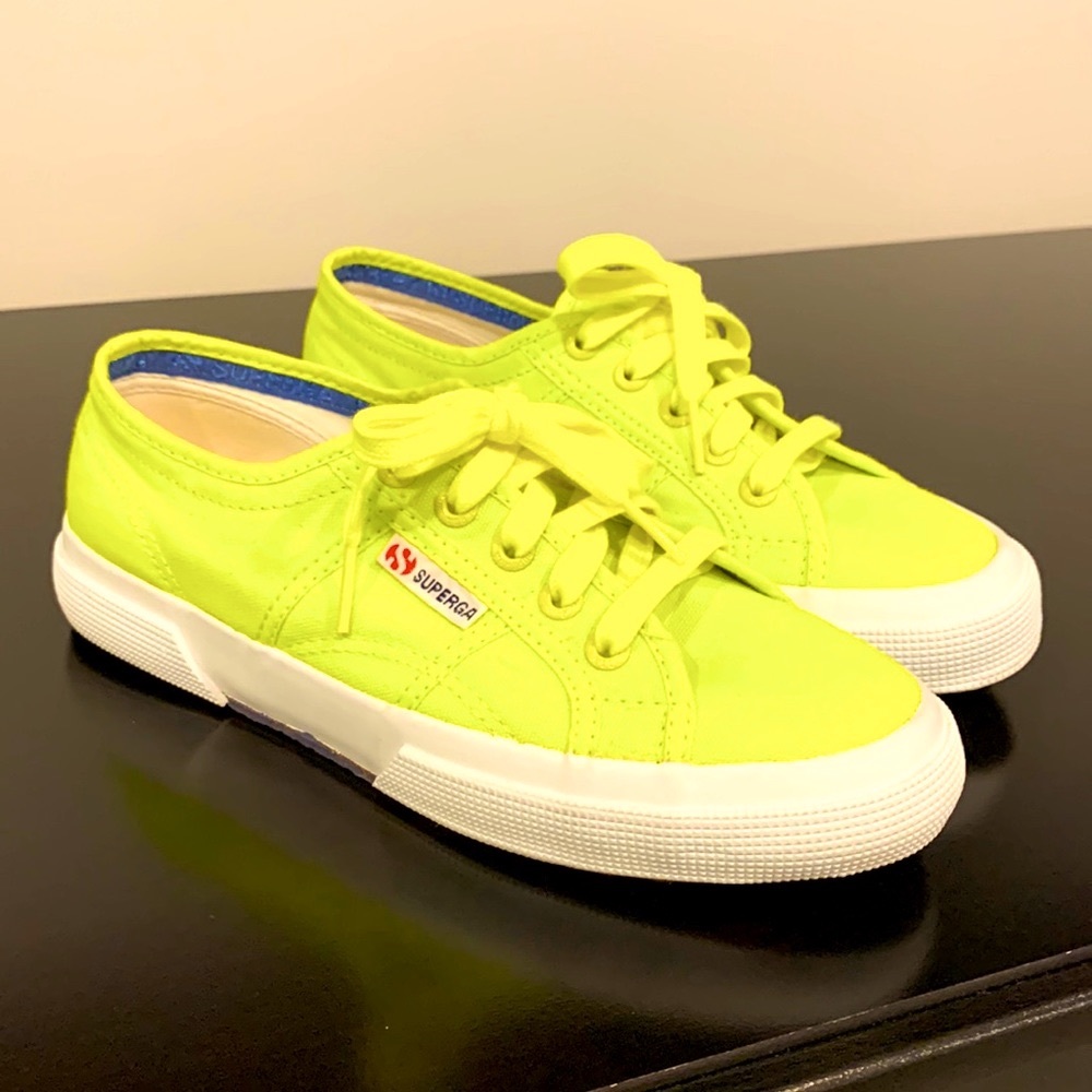 Superga Cotu Womens Italian sneakers Size 7.5 bright yellow lime green 💛🍋 EUC!